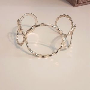 Cuff Bracelet Silver Tone Crimped Hammered Circles Bangle Whimsygoth Festival